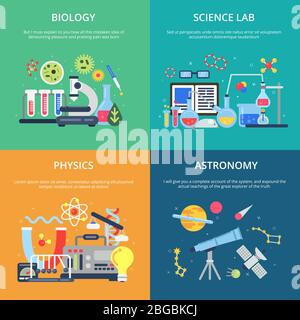 Concept pictures with science symbols. School laboratory for testing and analysis Stock Vector