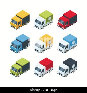 Set of isometric cartoon-style cargo cars Stock Vector