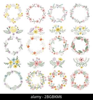 Different circle shapes with floral elements. Wedding frames vector set Stock Vector