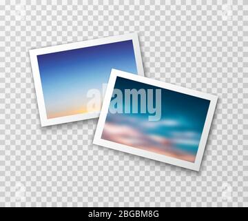 Photo frames with blurred landscapes. Vector photography template. Nostalgia background. Photo picture frame card, landscape memory image illustration Stock Vector