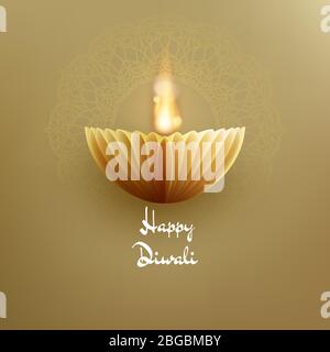 Happy Diwali Indian Deepavali Hindu festival of lights. Paper graphic of oil lamp. EPS 10 Stock Vector