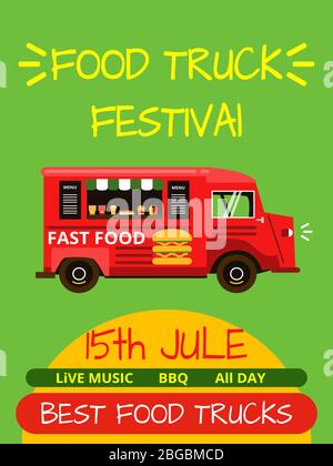 Banner or menu for food truck festival. Vector poster Stock Vector