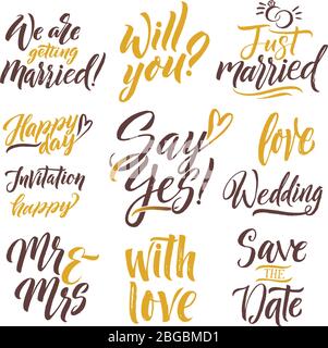 Save the date. Hand drawn letters. Lettering set with different words of invitation Stock Vector