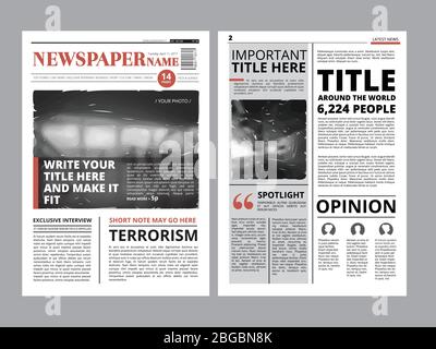 Newspaper front page with several columns and photos. Vector magazine cover. Layout design project Stock Vector