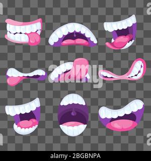 Funny vector comic mouths expressing different emotions isolated on transparent background. Vector illustration Stock Vector