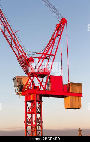 balance weights on red construction crane Stock Photo