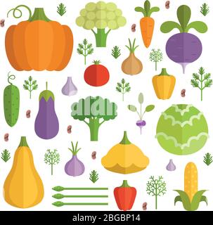 Different vegetables in cartoon style. Vector icons set Stock Vector