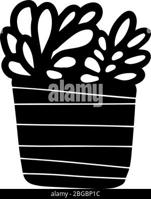 pot in doodle cartoon style isolated on white background. Vector silhouette potted plant collection. Stock Vector