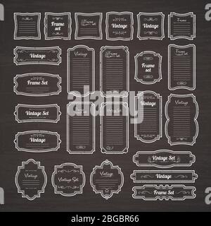 Vintage beautiful borders isolate on black chalkboard. Vector illustration Stock Vector