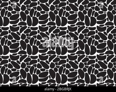Seamless modern repetition wallpaper design with black stone silhouettes in mosaic tile pattern on white background Stock Vector