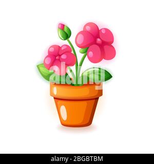 Pink spring home flower in pot icon, vector illustration. Stock Vector