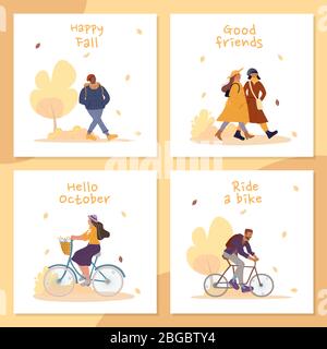 Happy people walking in cold winter park isolated flat vector ...
