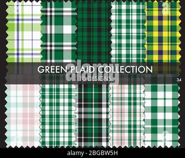 Green Plaid tartan seamless pattern collection includes 10 designs suitable for fashion textiles and graphics Stock Vector
