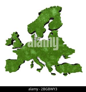 Map of Europe with grass and soil. 3D rendering Stock Photo