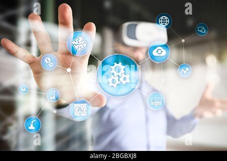 Automation solution and software for business process, Workflow, Modern technology and automatization in manufacturing. Smart industry. Stock Photo