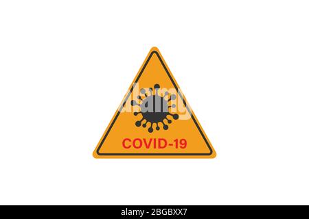 Coronavirus sign. Corona virus Bacteria Cell Icon, 2019-nCoV in caution traffic signs. Warning symbol of COVID-19, Novel coronavirus. Vector icon. Stock Vector