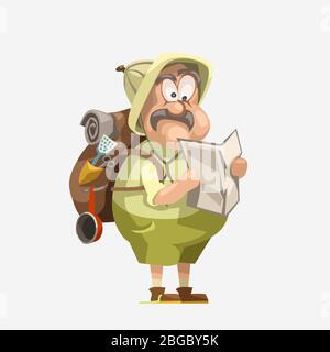retro male explorer on white Stock Vector