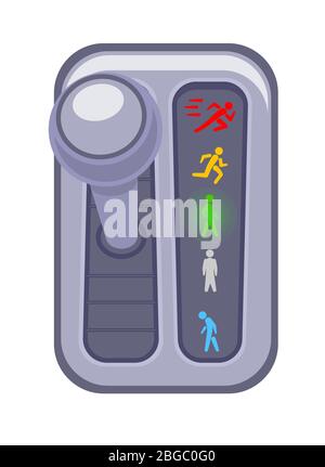 Transmission gear with speed symbols. Personal effectiveness concept. Running and the path to the goal. Slow and fast. Vector illustration Isolated on a white background. Stock Vector