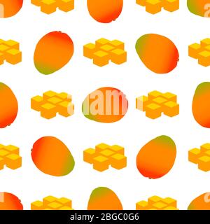 Illustration on theme big colored seamless mango, bright fruit pattern for seal. Fruit pattern consisting of beautiful seamless repeat mango. Simple c Stock Vector