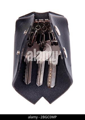 Black leather key case isolated on white Stock Photo