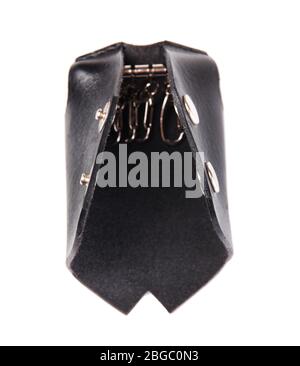 Black leather key case isolated on white Stock Photo