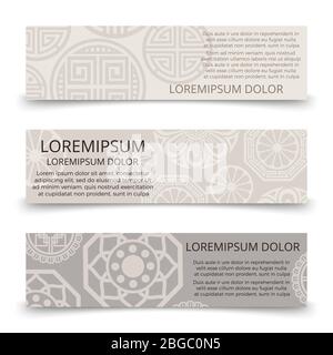 Oriental ornaments banners design - asian japanese chinese korean banner set. Collection of oriental posters. Vector illustration Stock Vector