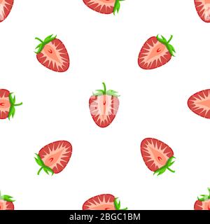 Theme big colored seamless strawberry, bright berry pattern for seal. Berry pattern consisting of beautiful seamless repeat strawberry. Simple colorfu Stock Vector