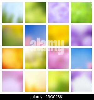 Abstract nature spring and summer green and blue blurred vector backgrounds. Summer and spring wallpaper nature collection illustration Stock Vector