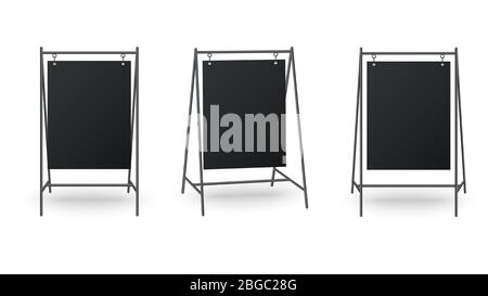 Set of metal street sandwich stands for advertising. Mock up of double sided sandwich board. Vector illustration Stock Vector