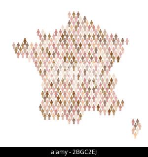 France population infographic. Map made from stick figure people Stock Vector