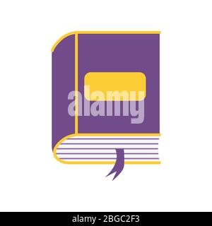 Purple book with bookmark between pages. World Book Day. Bright colorful illustration. Reading, studying, science Stock Vector