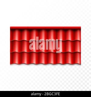 Modern roof coverings. Red corrugated roof tile. Vector illustration isolated on transparent background Stock Vector