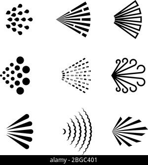 Aerosol spray vector black icons. Illustration of spray deodorant effect, hairspray direction Stock Vector