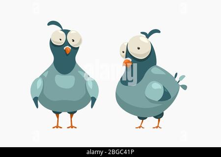 cartoon couple pigeons on white Stock Vector