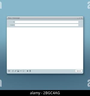 Email message interface with send form vector template. Illustration of form mail page, user interface web panel send Stock Vector