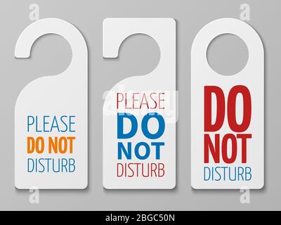Do not disturb room vector signs. Hotel door hangers collection. Do not disturb card and label illustration Stock Vector