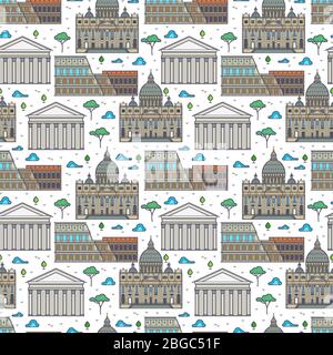 Linear Rome city famous buildings seamless pattern. Vector illustration flat Stock Vector
