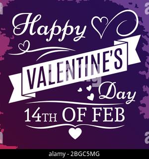 Happy Valentines day banner or poster on grunge colorful background. Vector illustration Stock Vector
