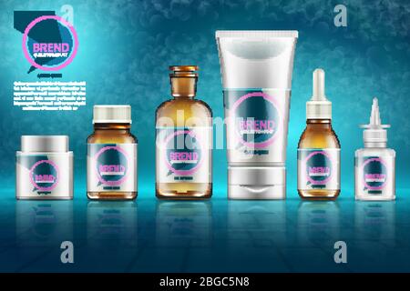 Beauty and health cosmetic vector background with product bottles, tubes and other packaging. Beauty bottle container illustration Stock Vector