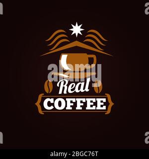 Coffee shop label or banner design isolated on black background. Vector illustration Stock Vector