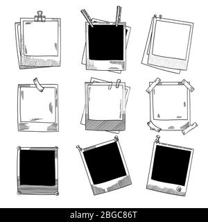 Hand drawn photo frames. Vintage vector illustration set Stock Vector