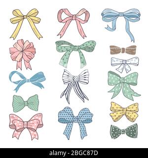 Holiday bows and ribbons in cartoon style. Vector pictures set Stock Vector