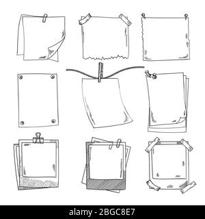 Photo frames and different blank notepaper. Vector set of doodle pictures Stock Vector