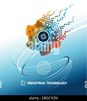 World Industrial Technology Developed Toward the Future. Blue background gradient vector illustration Stock Vector