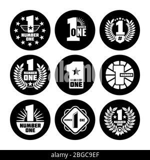 Number one vector labels black icons isolated on white background. Vector illustration Stock Vector