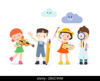 People who want to be children are musicians, scholars, painters, and scientists. Stock Vector