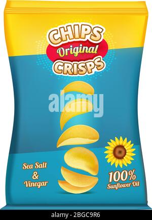 Package design of snacks or chips. Vector template Stock Vector