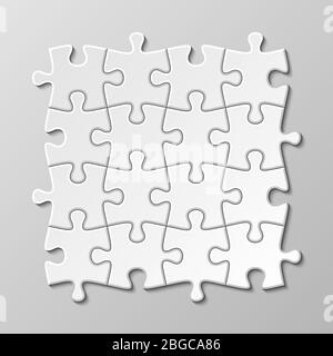White blank puzzle piece vector set. Puzzle jigsaw game, teamwork concept illustration Stock Vector