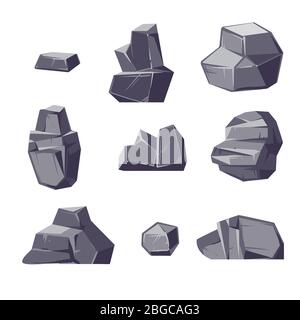 Set of different cartoon-style boulders isolated on white background Stock Vector