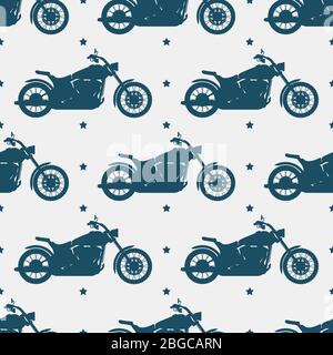 Sport motorbike silhouette and stars seamless pattern - motorcycle seamless texture design. Vector illustration Stock Vector